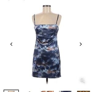 Urban Outfitters Blue Tie Dyed Sateen Spaghetti Straps Mini Slip Dress